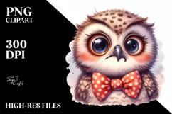 Baby Owl Portrait with Bow | Sublimation | Clipart Product Image 1