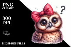 Baby Owl Portrait with Bow | Sublimation | Clipart Product Image 3