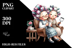 Old Lady Sitting in Chair with Hair Curlers Product Image 2