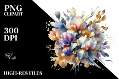 Watercolor Abstract Colorful Bouquet Gold Foil with Iris Product Image 3