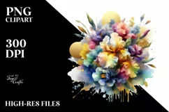 Watercolor Abstract Colorful Bouquet Gold Foil with Iris Product Image 3