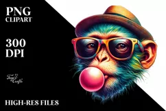 Quirky Monkey Portrait Blowing Chewing Gum | Clipart Product Image 3