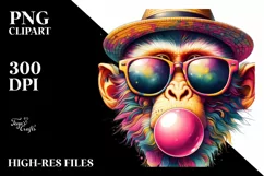 Quirky Monkey Portrait Blowing Chewing Gum | Clipart Product Image 3