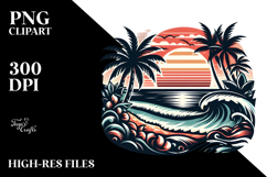 Retro Tropical Beach Sunset, Clipart Product Image 2