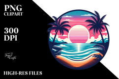 Retro Tropical Beach Sunset, Clipart Product Image 2