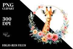 Watercolor Pastel Giraffe Floral Frame Clipart Product Image 3
