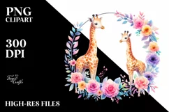 Watercolor Pastel Giraffe Floral Frame Clipart Product Image 4