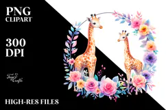Watercolor Pastel Giraffe Floral Frame Clipart Product Image 2