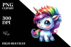 Watercolor Funny Baby Unicorn PNG Product Image 2