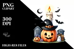 Watercolor Style Funny Halloween Clipart, Transparent PNG Product Image 1