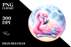 Baby Flamingo Sleeping on the Moon Clipart Product Image 2