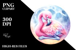 Baby Flamingo Sleeping on the Moon Clipart Product Image 1