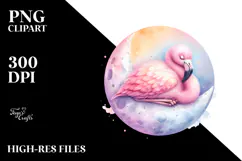 Baby Flamingo Sleeping on the Moon Clipart Product Image 2