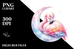 Baby Flamingo Sleeping on the Moon Clipart Product Image 1