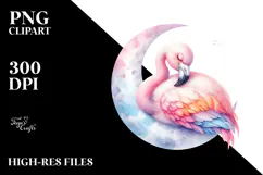 Baby Flamingo Sleeping on the Moon Clipart Product Image 2