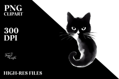 Simple Black Cat Watercolor, PNG Product Image 2