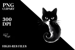 Simple Black Cat Watercolor, PNG Product Image 2