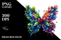 Vibrant Butterfly with Plant Leaves and 3D Flowers, PNG Product Image 3
