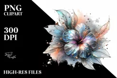 Shiny Hibiscus Watercolor Clipart Product Image 1