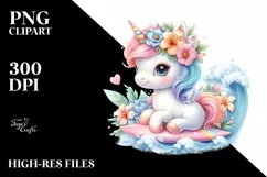 Cute Baby Unicorn Surfing | Clipart Product Image 3