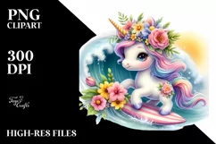Cute Baby Unicorn Surfing Among Flowers Product Image 1