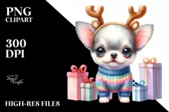 Expressive Chihuahua with Reindeer Horns PNG Product Image 3