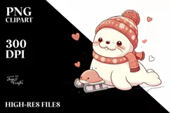 Cute Baby Walrus Sleigh Ride PNG Product Image 1
