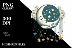 Retro Half Moon with Stars PNG Product Image 1