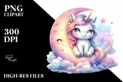 Cute Baby Unicorn on the Moon | Clipart Product Image 1