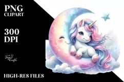 Cute Baby Unicorn on the Moon | Clipart Product Image 1