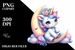 Cute Baby Unicorn on the Moon | Clipart Product Image 1
