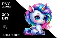 Cute Baby Unicorn Sitting PNG Product Image 1