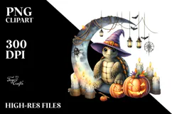 Watercolor Turtle Halloween Moon PNG Product Image 2
