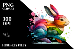 Colorful Bunny made of Wood on Splashy Background, PNG Product Image 2
