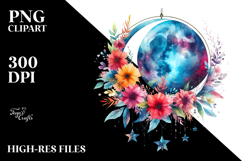 Vibrant Abstract Moon with Stars Clipart Product Image 2