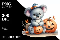 Cute Koala with Halloween Pumpkin PNG Product Image 3
