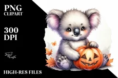 Cute Koala with Halloween Pumpkin PNG Product Image 1