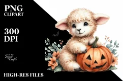 Cute Lamb with Halloween Pumpkin PNG Product Image 3