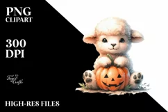Cute Lamb with Halloween Pumpkin PNG Product Image 3