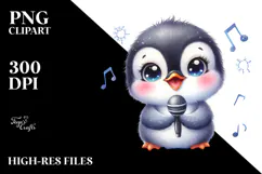 Watercolor Baby Penguin Singer PNG Product Image 2