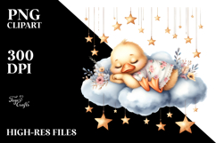 Cute Baby Duck Sleeping on the Cloud Clipart Product Image 2