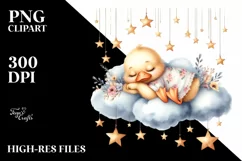 Cute Baby Duck Sleeping on the Cloud Clipart Product Image 3