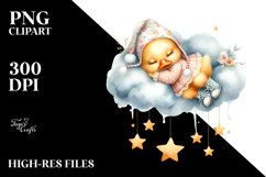 Cute Baby Duck Sleeping on the Cloud Clipart Product Image 2