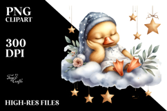 Cute Baby Duck Sleeping on the Cloud Clipart Product Image 2