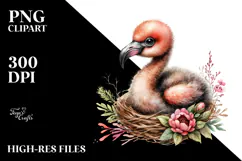 Digital Baby Flamingo, Watercolor Art Product Image 2