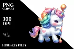 Colorful Baby Unicorn with Pole PNG Product Image 1