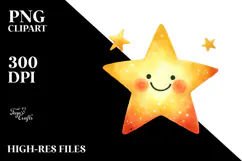 Smiling Star, Whimsical Watercolor PNG Product Image 2