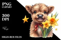 Cute Baby Highland Cow Daffodil | Clipart Product Image 3