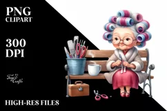 Old Lady Sitting on Bench with Hair Curlers Product Image 3