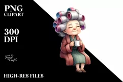 Old Lady Sitting on Bench with Hair Curlers Product Image 3